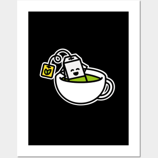 Funny Matcha Green tea tea bag in teacup spa Yoga Posters and Art